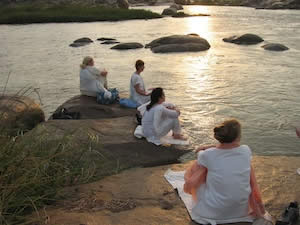 Meditation on the Tungabanga river in Hampi